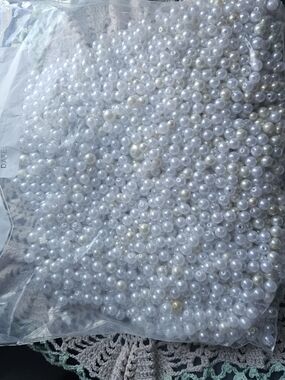 Loose White And Tan Mixed Pearl Style  Beads for Jewelry Making 1 1/2 Pounds